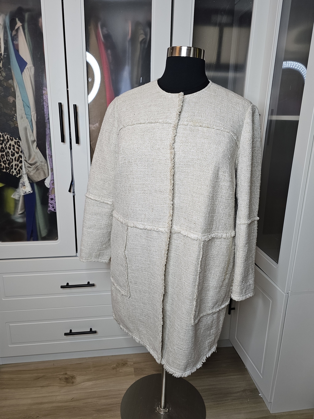 Lafayette 148 New York Cream Textured Crewneck Jacket